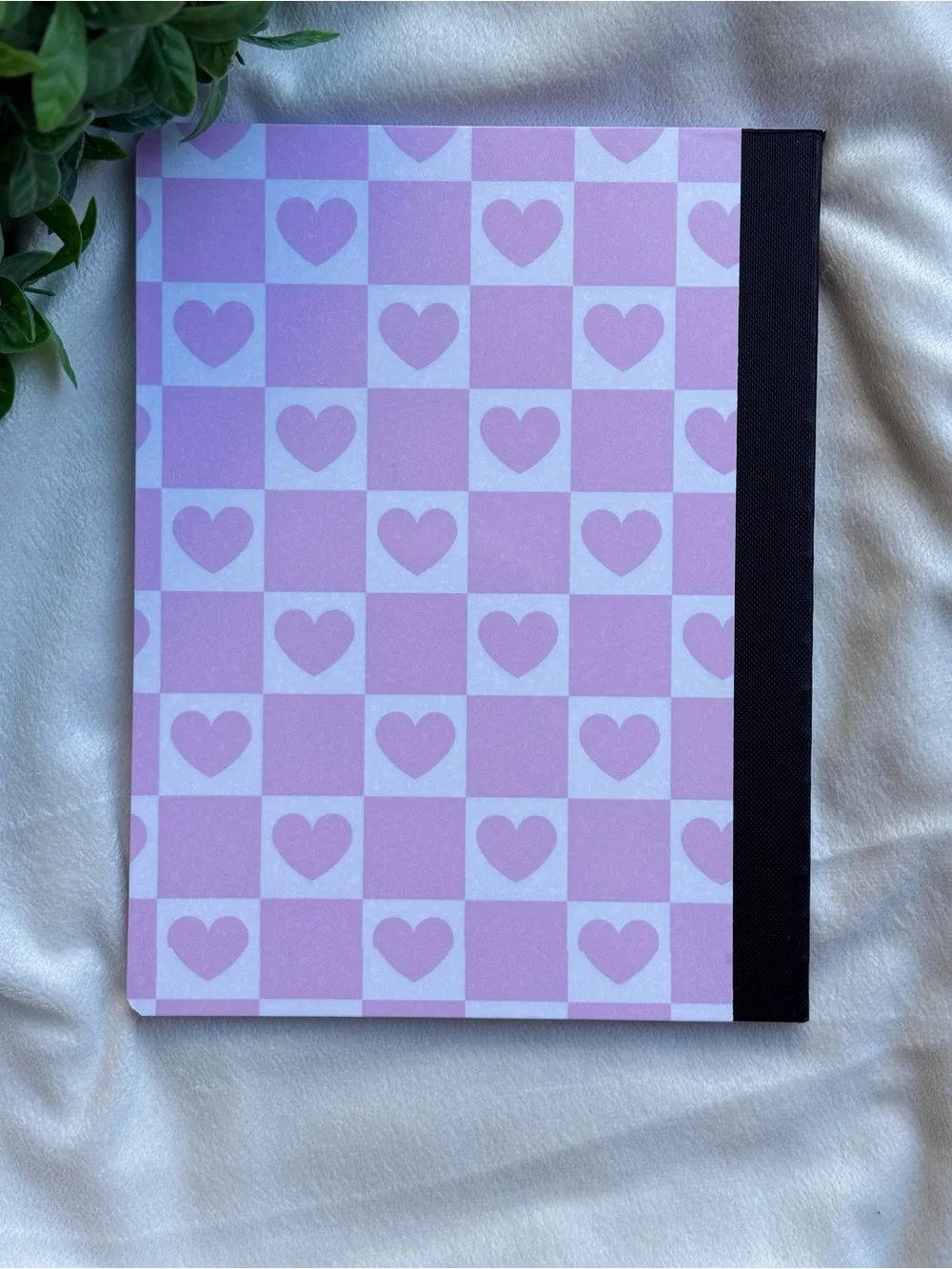 Composition Book Notebook - Pink Heart Checkered Design